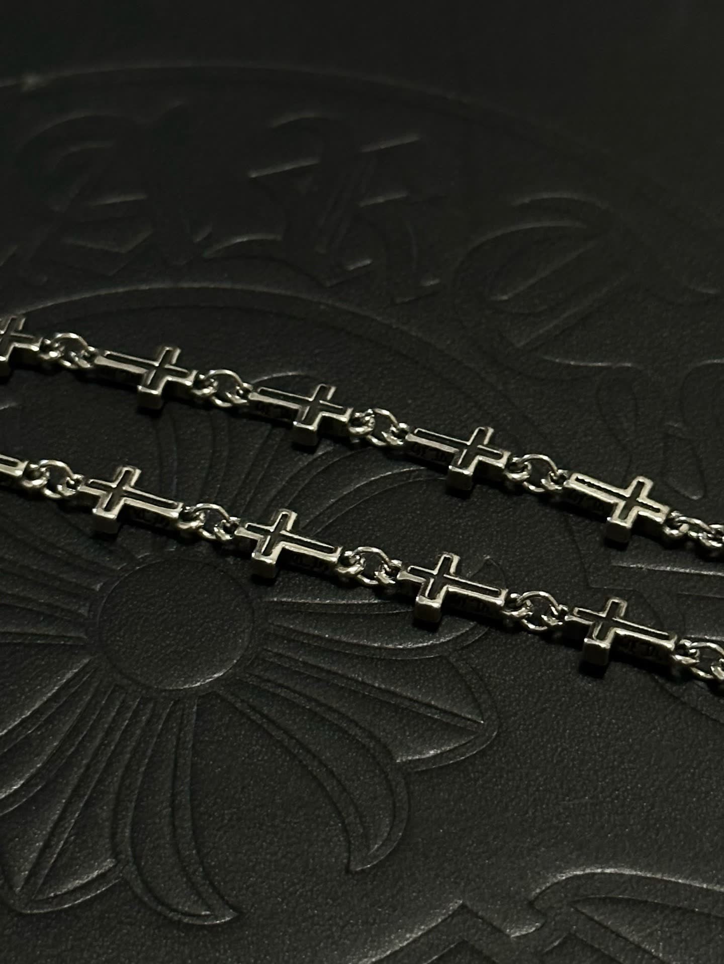 Chrome Hearts Silver Cross Necklace with Black Inlay